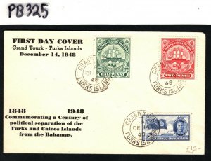 TURKS & CAICOS FDC Centenary KGVI First Day Cover 1948{samwells-covers}PB325