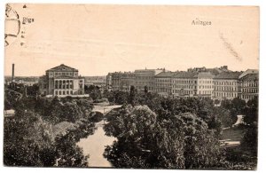 Latvia postcard of Anlagen, Riga mailed to Danzig with 1921 Exposition cancel 