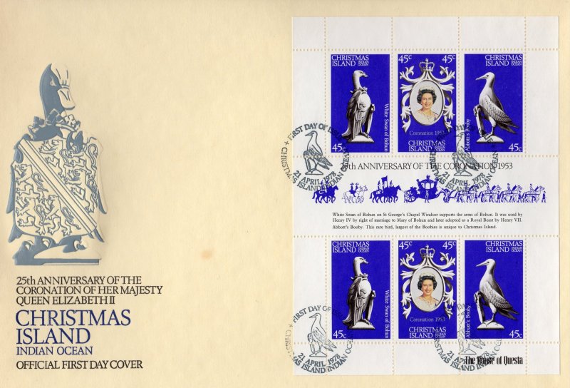 Christmas Island 1978 Sc#87 QUEEN ELIZABETH II Coronation Anniv./BIRD Shlt.FDC