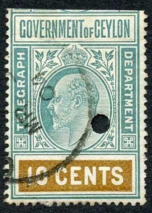 Ceylon Telegraph SGT151 10c wmk 129 Bottom Half 