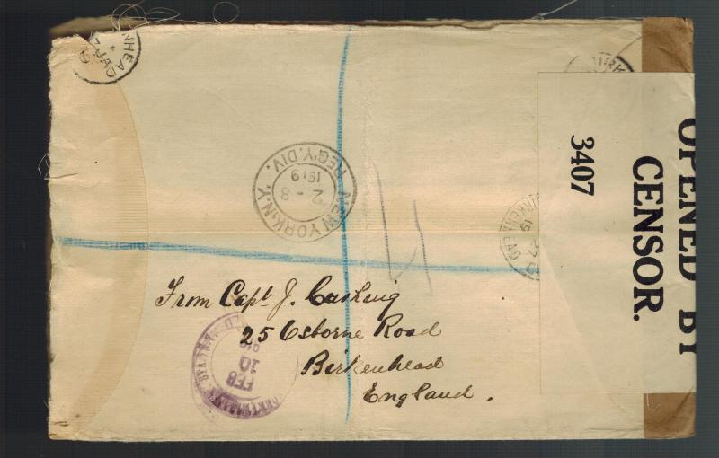 1919 Birkenhead England Cover to Seamen's Bank for Savings USA New York