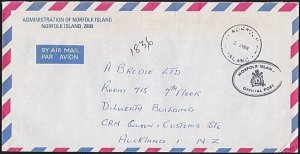 NORFOLK IS 1986 Official cover to New Zealand..............................B1097