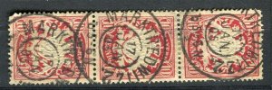 GERMANY BAVARIA; 1888 early classic fine used 10pf. Strip+ fair Postmark