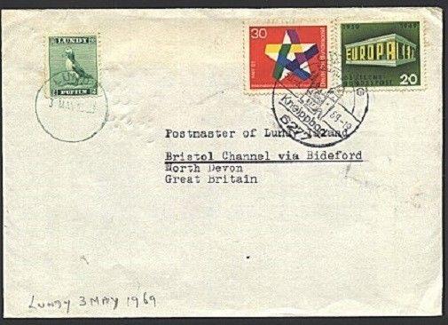 GB LUNDY 1969 inwards cover from GERMANY, 2p added.........................93860