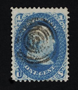 GENUINE SCOTT #63 VF-XF USED 1861 BLUE FRANKLIN TARGET CANCEL 4-MARGINS #17764