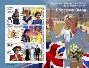 Chad - 2022 Princess Diana Anniversary - 3 Stamp Sheet - TCH220130a