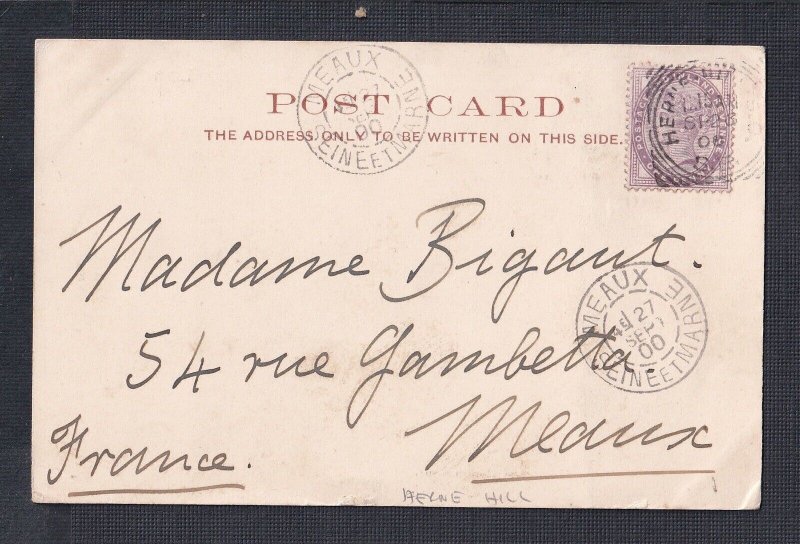 UK 1900 THREE LONDON POSTCARDS HERNE HILL SQUARED CIRCLES TO MEAUX FRANCE