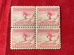 US #716 MNH block of 4, 2c 1932 Winter Olympics stock photo