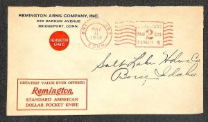 METER MAIL BRIDGEPORT CONNECTICUT REMINGTON ARMS CO GUN ADVERTISING COVER 1932