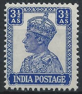 1940 India - George VI - 3 1/2a bright blue mint