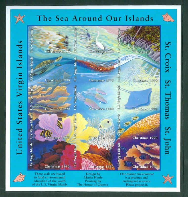 US Virgin Islands.Christmas Sheet 1990 Mnh. Marine Environment,Sea Life. Imperf. 