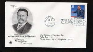 3182b T. Roosevelt, FDC PCS addressed