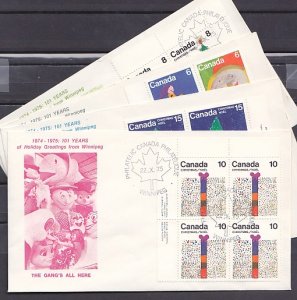 Canada, Scott cat. 674-69. Blocks of 4 of Christmas issue. 4 First day covers.