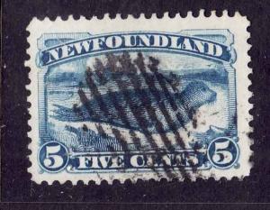 Newfoundland-Sc#54-used 5c dark blue-Seal-1887-