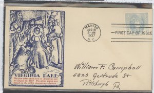 US 796 1937 Virginia Dare on an addressed FDC with a Feilenbaum cachet