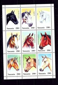 Tanzania 1430 MNH 1995 Horses sheet of 9 (ak1336)