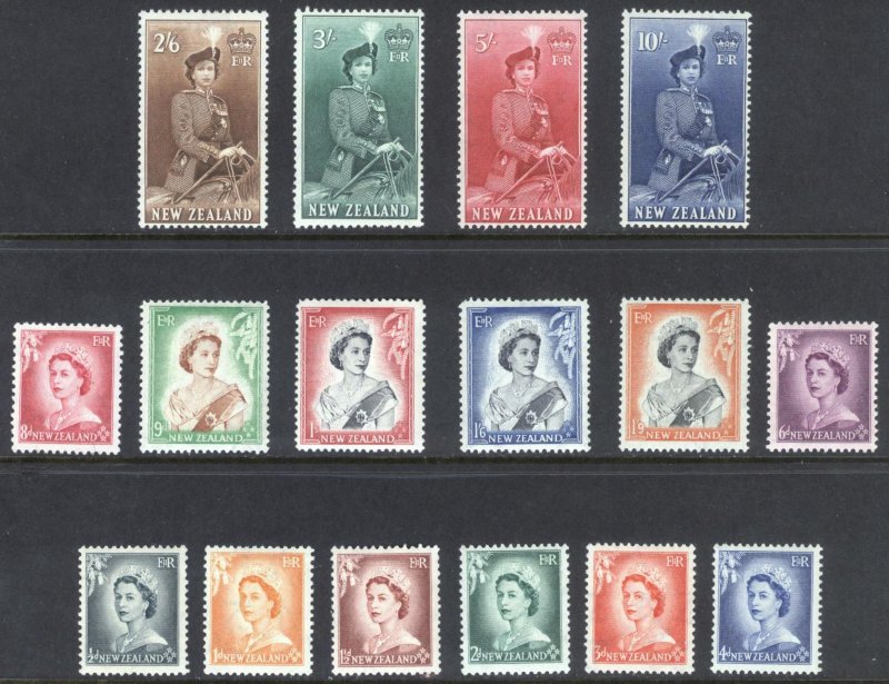 New Zealand 1953 1/2d-10s QEII Scott 288-301 SG 723-736 MNH Cat $116