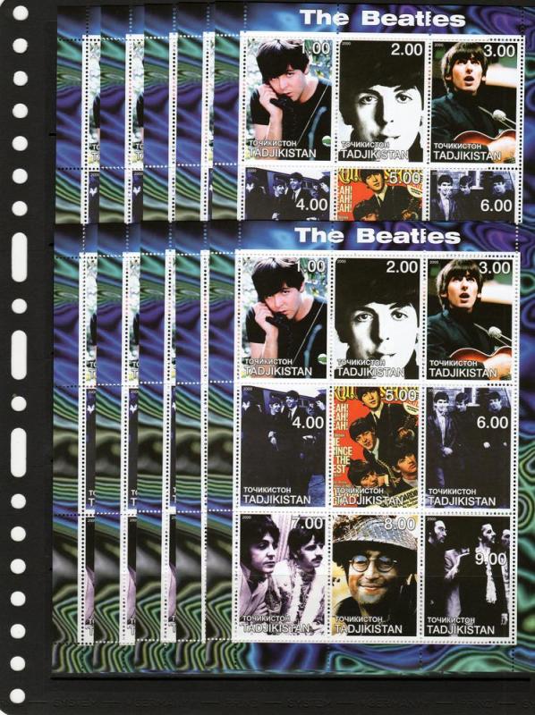 Tajikistan  2000 The Beatles  Shlt (9) MNH x 10 of each