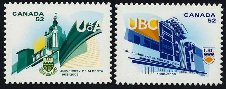 Canada 2008- University of Alberta, University of BC MNH Die Cut   # 2263i-2264i