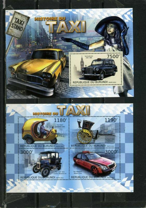 BURUNDI 2012 CARS/TAXIS SHEET OF 4 STAMPS & S/S MNH 