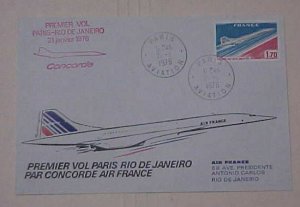 FRANCE CONCORDE FLIGHT RIO DE JANIERO 1976 CACHET