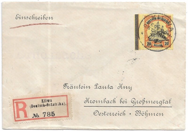 1904 Kilwa, German East Africa to Krombach, Austria Registered (HS1395)