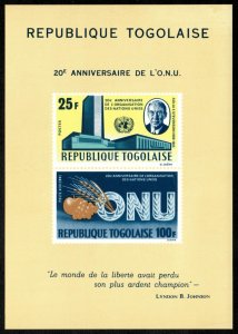 Togo 1965 - United Nations, 20 Years - Imperf Souvenir Sheet - Scott C48a - MNH