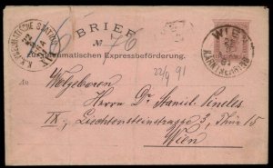 Austria Empire 1891 Rohrpost Pneumatic Mail Postal Stationery Envelope G67163