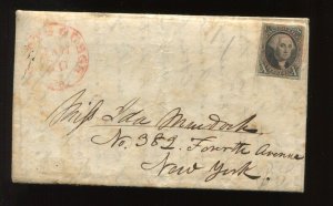 2 Washington Used 1850 Cover Pittsburgh to NY with Rare Hotel Marking (CV 1011)