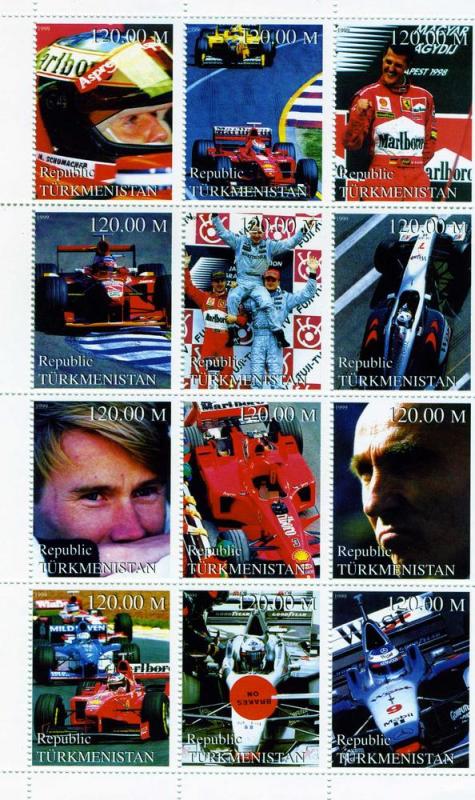 Turkmenistan 1999 Formula 1 Schumacher Sheet (9) Perforated mnh.vf