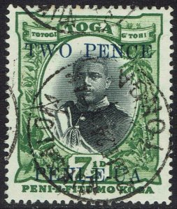 TONGA 1923 KING TWO PENCE ON 7½D USED 