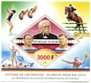 Benin 2015 OLYMPIC HISTORY Pierre de Coubertin s/s Perforated Mint (NH)