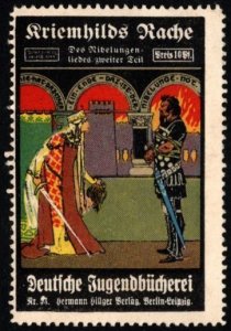 Vintage Germany Poster Stamp 10 Pfennig German Youth Library Kriemhilds Revenge