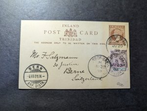 1901 British Trinidad Postcard Cover Port Of Spain to Bern Switzerland