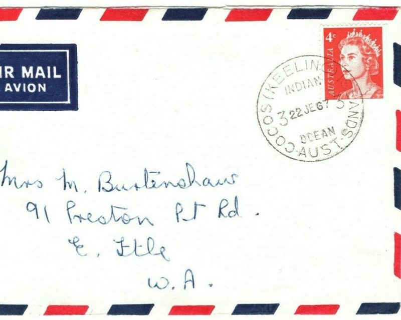 Australia COCOS KEELING ISLANDS Air Mail Cover 1967 {samwells-covers}GR6