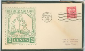 US 717 1932 2c Arbor Day celebration (single) on an addressed FDC with a Roessler cachet