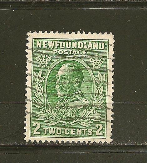 Canada Newfoundland SC#186 King George V 2C Green Used