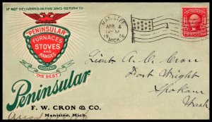 4 Apr 1906 Peninsular Stoves & Ranges Color Advert Cover Detroit, MI Cancel