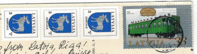 Latvia 2012 Used Stamps Postcard Sent to Poland Locomotive Railway Trains