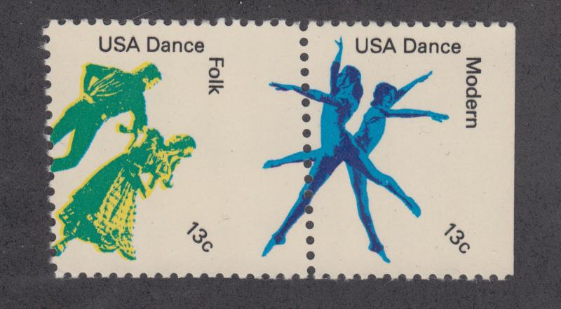 US Sc 1751-1752 MNH. 1978 13c Dance, MISPERF pair, ERROR