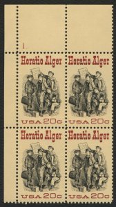 1982 Horatio Alger Plate Block Of 4 20c Postage Stamps, Sc# 2010, MNH, OG