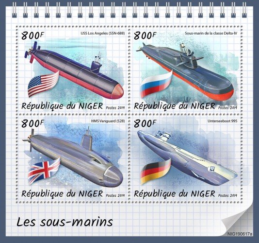 NIGER - 2019 - Submarines - Perf 4v Sheet - MNH