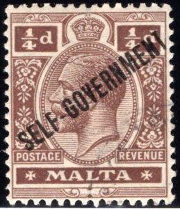 66 Malta, Self-Government, ¼p, brown, very light cancel, LPOG, EF