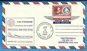 AIR FRANCE - WASHINGTON, DC(AMF)/ PARIS , 1964 FIRST FLIGHT B707  AIRMAIL COVER.