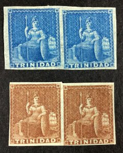 MOMEN: TRINIDAD SG #3, 6 1851-55 PAIRS MINT OG H £156 LOT #68372*