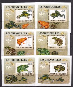 Comoros 2009 Frogs 6 S/Sheets Deluxe Edition MNH