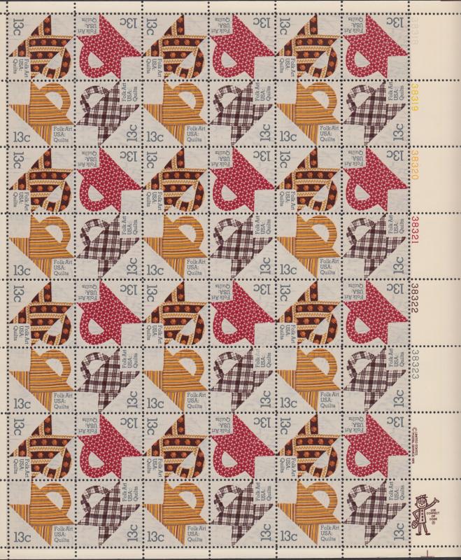 US #1745-48  American Quilts  Full sheet of 48-MNH