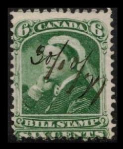 CANADA 1868 QUEEN VICTORIA 6c #FB43 THIRD BILL STAMP ISSUE FINE USED SEE SCAN