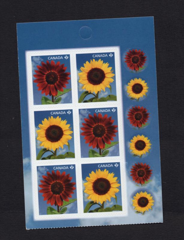 Scott # 2443 & 2444  Sunflower    1/2  Booklet Pane  of 6