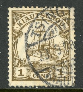 China 1905 Kiautschou Germany 1¢ Yacht Wmk Michel 28 (Sc #33) VFU F80